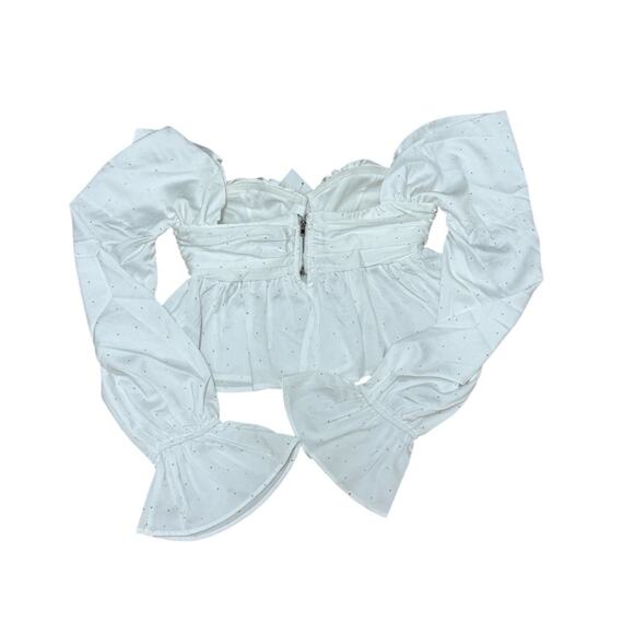 NWT Forever 21 White Off-the-Shoulder Bustier Crop Top With Rhinestone Size S - Picture 3 of 6